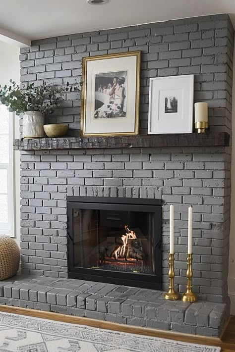 40 Chic Gray Brick Fireplace Ideas for a Cozy Home Grey Brick Fireplace, Gray Brick Fireplace, Grey Painted Fireplace, Painted Fireplace Brick, Brick Fireplace Ideas, Black Brick Fireplace, Grey Fireplace, Red Brick Fireplaces, Gray Brick