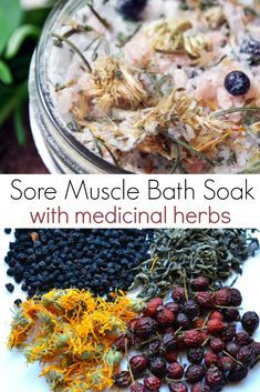 Muscle Bath Soak, Sore Muscles Bath Soak, Muscle Relief Bath, Herbal Bath Recipes, Bath Soak Recipe, Sore Muscle, Relax Muscles, Medical Herbs, Bath Recipes