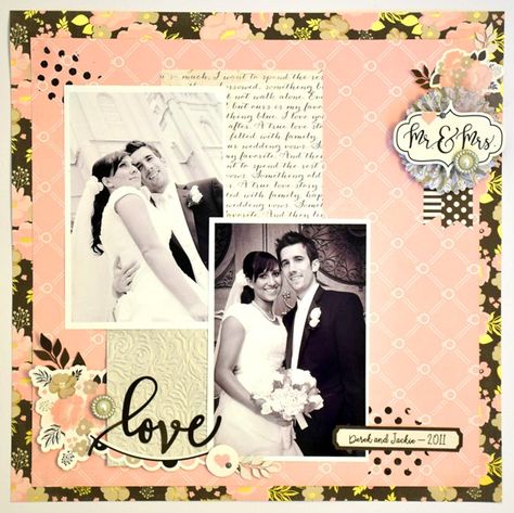 Paper Fans Wedding, Echo Park Layouts, Wedding Layouts, Wedding Scrapbook Pages, Wedding Scrapbooking Layouts, Family Layout, Elegant Wedding Themes, Wedding Script, Good Day Sunshine