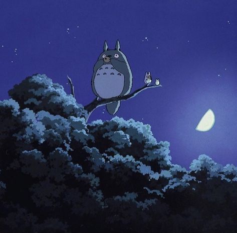 Ghibli Night, My Neighbour Totoro, Night Scenes, Studio Ghibli Background, The Cat Returns, Ghibli Artwork, Studio Ghibli Movies, Blue Anime, Castle In The Sky