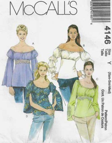 Women's Off The Shoulder Tops Sewing Pattern Size 4-6-8-10-12-14 UNCUT McCall's 4146 Peasant Top Pattern, Shirt Sewing Pattern, Clothing Patterns Free, Butterick Pattern, Couture Mode, Mccalls Sewing Patterns, Top Sewing Pattern, Mccalls Patterns, Sewing Pattern Sizes