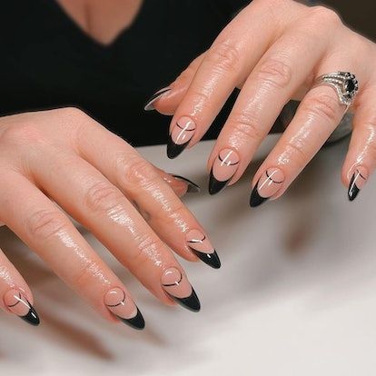 Coquette Details, Zebra Print, & 11 More Black French Tip Nail Ideas Black French Tip Nail Ideas, Fun French Tip Nails, Black French Tip Nail, Cute French Tip, Tip Nail Ideas, French Tip Nail Ideas, Tip Nail Designs, Black French Tip, Black French Tips