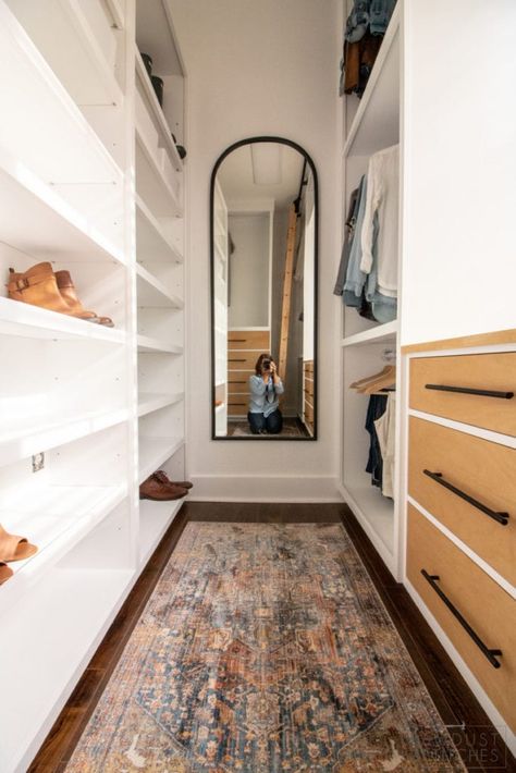 Separate Master Closets, Mudroom Connected To Master Closet, Redo Master Closet, Smaller Master Closet Ideas, Custom Closets Walk In Small, Master Closet Off Bathroom, His Master Closet, Spanish Walk In Closet, Mansion Bedroom Master Walk In Closet