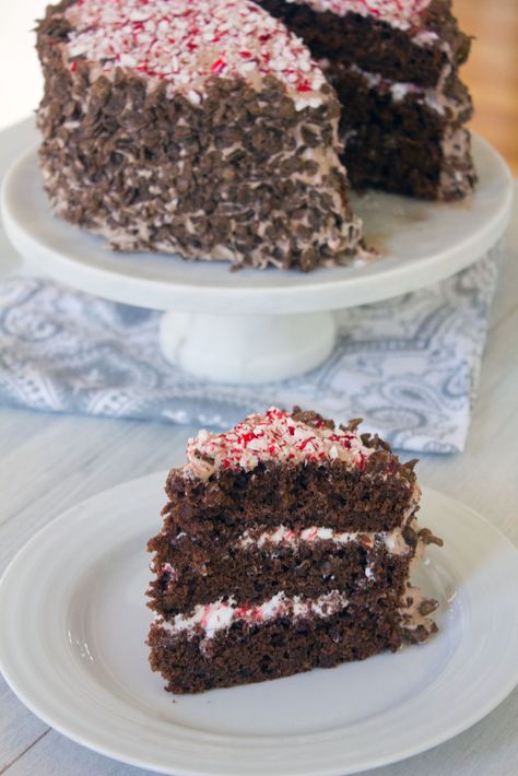 Get in the holiday spirit with this recipe for Cocoa Pebbles Peppermint Marshmallow Layer Cake, including candy canes and marshmallow frosting. Cocoa Pebbles, Chocolate Peppermint Cake, Pebbles Cereal, Peppermint Cake, Peppermint Marshmallows, Marshmallow Frosting, Fruity Pebbles, Unique Cakes, Holiday Cakes