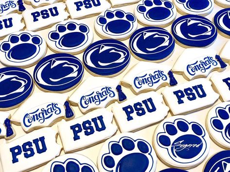 Penn State Cookies Decorated, Penn State Cookies, Penn State Logo, Graduation Cookies, Penn State, Cut Out Cookies, Icing Cookies, Royal Icing Cookies, Royal Icing