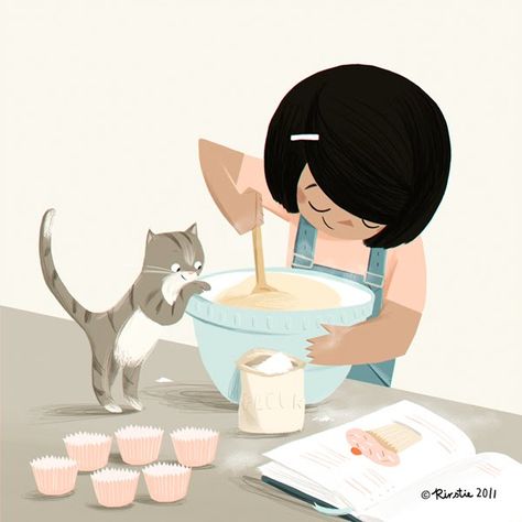 Kirstie Edmunds / Pencil Pocket: Stir...  #cute #cat #illustration #baking #girl She And Her Cat, Cupcake Illustration, Animal Illustrations, Art Et Illustration, Cooking Art, Cats Illustration, Art And Illustration, Girls Illustration, Childrens Illustrations