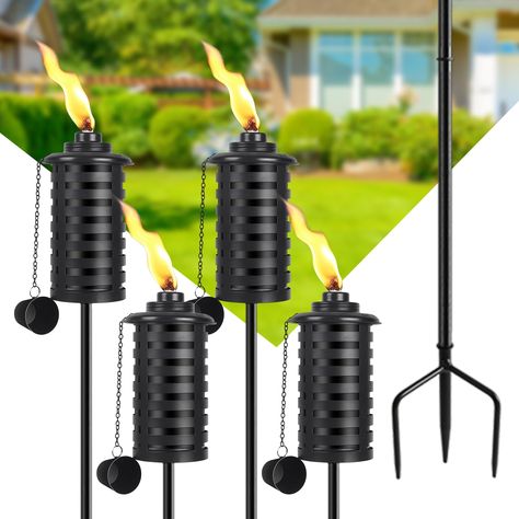 PRICES MAY VARY. ❃Outdoor Decor Enhancement: Boasting an elegant black metal finish with a DIY height, this torch melds style with practicality. It's crafted with a durable fiberglass wick and includes a metal snuffer for safe flame extinguishing. Ideal for myriad themed parties, it adds a romantic and cozy ambiance to any outdoor setting. ❤Easy Installation & Set of 4: The Citronella Torches come with a sturdy 3-prong grounded stake making the installation process effortless and maintaining fir Citronella Torches, Backyard Garden Patio, Cozy Ambiance, Outdoor Setting, Garden Patio, Metal Finishes, Outdoor Settings, Backyard Garden, Outdoor Garden