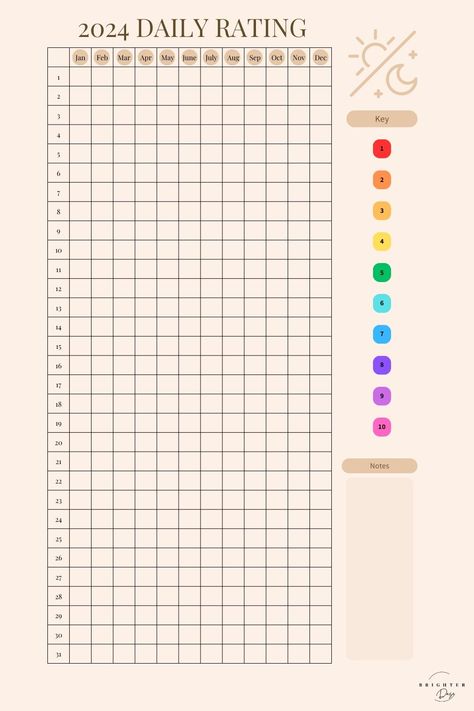 2024 Bullet Journal Mood Rating Template Rate My Day Tracker, Rate My Day Bullet Journal, Pixel Journal, Journal Daily Layout, 2024 Bullet Journal, Student Daily Planner, Bullet Journal Templates, Year In Pixels, Free Planner Templates