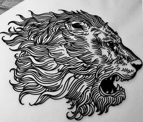 Skull With Thorn Crown Tattoo, Woodcut Tattoo Flash, Lion Engraving, Traditional Blackwork Tattoo, Egyptian Lion, Traditional Blackwork, Abstract Tattoo Ideas, Etching Tattoo, Neo Tattoo