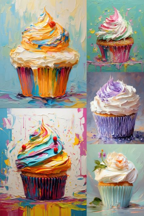 A set of 5 of colorful cupcake prints that could be the perfect gift for pastry lovers or serve as a matching artwork for pastry shop or kitchen decor. Pastry Painting, Cupcake Printable, Cupcake Painting, Colorful Cupcakes, Cupcake Art, Valentines Cupcakes, Bakery Shop, Pastry Shop, Kitchen Paint