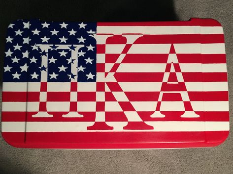 American flag Pi Kappa Alpha fraternity cooler Frat Coolers Beach Weekend, Alpha Sigma Phi Cooler, Fraternity Formal Cooler, Frat Coolers Formal Pike, Pike Formal Cooler, Frat Cooler Painting Ideas, Fraternity Formal Coolers, Formal Cooler Ideas Fraternity, Pike Cooler Ideas Fraternity