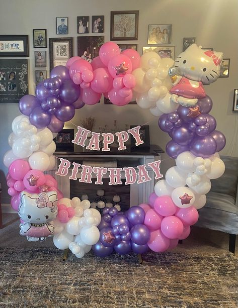 Kuromi Balloon Garland, Hello Kitty Balloon Arch, Hello Kitty Balloon Decorations, Hello Kitty Balloon Garland, Kuromi And My Melody Birthday, Hello Kitty Arch Balloon, Hello Kitty Balloon Arch Birthday, Hello Kitty Backdrop Birthday, Hello Kitty Birthday Party Decorations Backdrops