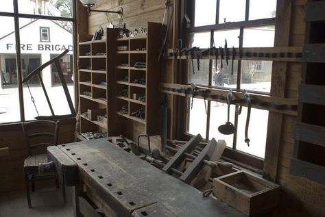 Love this image: inside of a wood working shop - not commercial property released - By stockarch.com user: golddigger Carpenter Workbench, Remove Water Stains From Wood, Vintage High School, Vintage Workshop, Woodshop Tools, Woodsmith Plans, Workbench Ideas, Old Tool Boxes, White Toothpaste