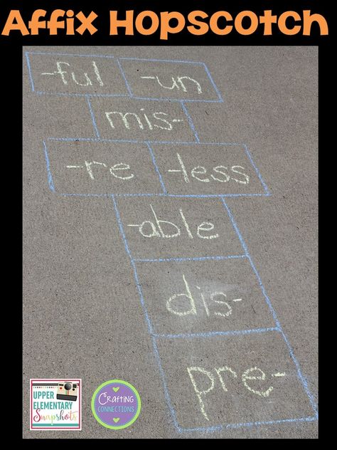 Affix Hopscotch! Check out this grammar activity plus four more engaging grammar games for upper elementary students! This blog post contains FREEBIES, too! Vocabulary Strategies, Grammar Games, Nonfiction Text Features, Prefixes And Suffixes, Language Arts Elementary, Grammar Activities, Spelling Activities, Vocabulary Games, Root Words