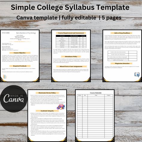 College Course Syllabus Template in Black and Gold Fully - Etsy Canada College Syllabus, Syllabus Template, Class Syllabus, Introduction To Psychology, College Course, Psychology Courses, Course Schedule, School Template, Course Syllabus