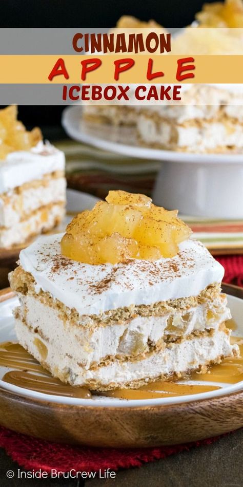 No Bake Icebox Cake, Cheesecake Apple Pie, Cheesecake Apple, Fluffy Cheesecake, Cinnamon Cheesecake, Fall Dessert Recipes Easy, Baked Apple Dessert, Fall Eats, Box Cakes