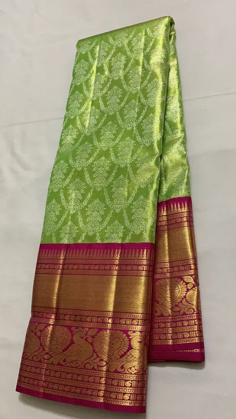 Green Colour Pattu Sarees, Sarees Colour Combinations, Pattu Saree Color Combinations Latest, Green Kanchi Pattu Saree, Green Pattu Saree, Saree Color Combinations, Peach Skirt, Kids Party Wear Dresses, Kanjivaram Sarees Silk