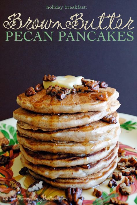 Brown Butter Pecan Pancakes | The perfect holiday breakfast: over the top delicious pancakes that start with browned butter! #HolidayButter #shop #cbias Pecan Pancakes, Savory Cakes, Delicious Pancakes, Crepe Cakes, Mille Crepe, Browned Butter, Tasty Pancakes, Holiday Breakfast, What's For Breakfast