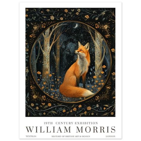 William Morris Moon & Stars Fox Print, William Morris Exhibition Print, William Morris Poster, Vintage Wall Art, Textiles Art, Fox Poster - Etsy William Morris Prints, William Morris Poster, Textiles Art, Poster For Living Room, Art Textiles, Art Moon, Fox Print, Moon Stars, Vintage Wall