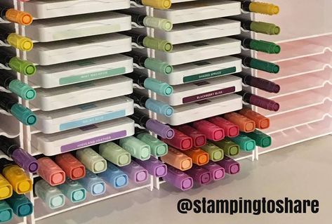 Storage by Stampin' Up! Check out my newly organized ink station! - Stamping To Share Stampin Up Storage, Organized Things, Space Magic, Crazy Couple, Ink Pad Storage, Pad Storage, Rainbow Order, Perfectly Organized, Marker Storage