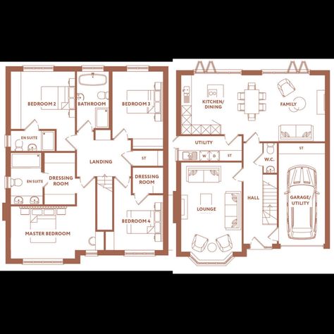 Home Extension Plans Layout, Extension Floorplan, 1930 Extension Floor Plan, Loft Extension Floorplan, Kitchen Extension Floor Plan, Ensuite Room, Bungalow Floor Plans, Family Dining, Starter Home