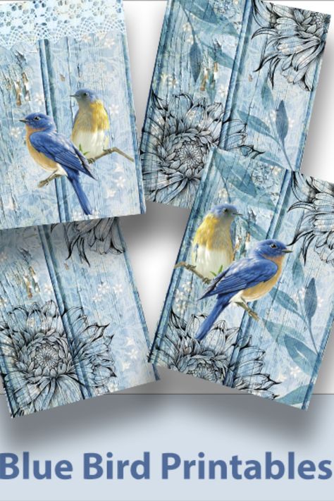 A set of four different printables based on the bluebird theme, Cardmaking Printables, Bird Printables, Freebie Friday, Mixed Media Crafts, Free Cards, Glue Book, Bird Cards, Diy Tutorials, Printable Image