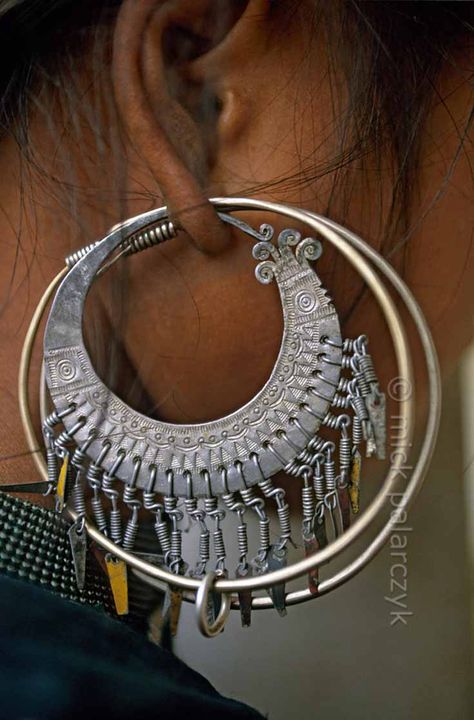 North Vietnam | Details; earrings worn by the Black H’mong girls and women of Sapa | ©Mick Palarczyk. Cultural Jewelry, Flower Engagement Ring Set, Tribe Jewelry, Northern Vietnam, Diamond Bridal Ring Sets, North Vietnam, Flower Engagement Ring, Ear Ring, Ear Rings