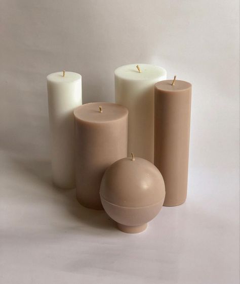 Beige Body Candle, Beige Aesthetic Candle, Neutral Candles, Ribbed Pillar Candle, Beige Candles, Pillar Candles, Candle Decor, Candle Holders, Candles