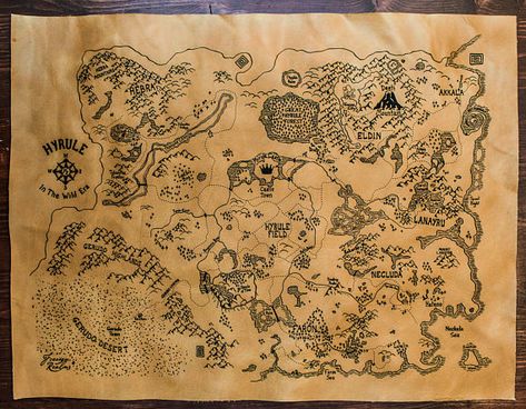 Hyrule  Breath of the Wild Map on Leather Breath Of The Wild Map, Nerd Room Ideas, Fictional Maps, Zelda Party, Zelda Drawing, Map Drawing, Nerd Room, Botw Zelda, Zelda Botw