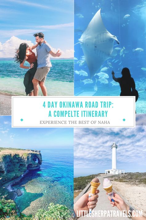 4-Day Okinawa Japan Road Trip Guide: A complete itinerary to experience the best of Naha Island Churaumi Aquarium, Japan Beach, Japan Okinawa, Road Trip Routes, Family Vacation Destinations, Asia Travel Guide, Okinawa Japan, Remote Island, Trip Itinerary