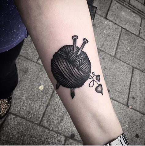 Knitting/yarn Love Done by Abi Tong of The Gilded Quill Knitting Tatoos, Crocheting Tattoos, Knitting Tattoo Ideas, Knitting Tattoos, Sarah Tattoo, Yarn Tattoo, Knitting Tattoo, Grandma Tattoos, Crochet Tattoo