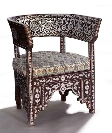 Syrian chair Syrian Furniture, Arabic Furniture, Inlaid Furniture, Islamic Furniture, Barrel Vault, Ethnic Furniture, Mediterranean Restaurant, Regency Furniture, Arabic Decor