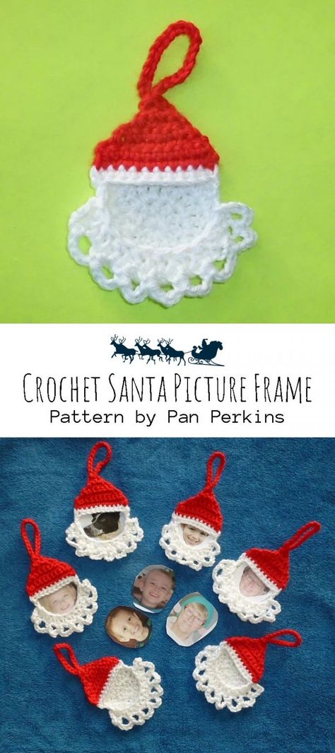 Crochet Christmas Ornaments Free Pattern, Ornament Crochet, Crochet Christmas Ornaments Free, Frame Ornament, Picture Ornaments, Crochet Santa, Confection Au Crochet, Crochet Xmas, Santa Pictures