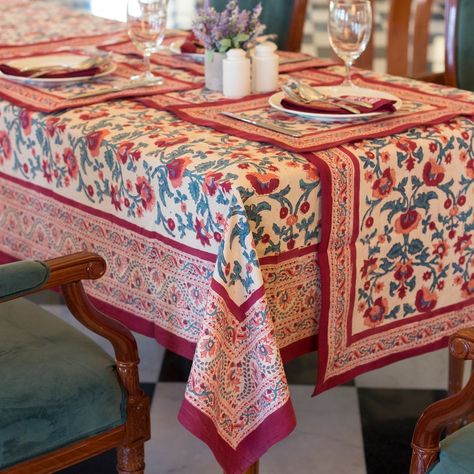 Printed Table Cloth, Dining Tablecloth, Indian Table, Camping Decor, Ancient Designs, Floral Table, Table Runner And Placemats, Rectangle Tablecloth, Indian Block Print