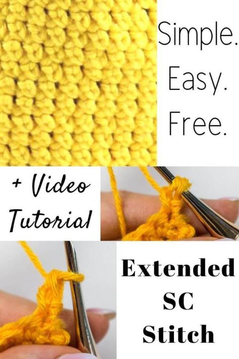 Extended Single Crochet Tutorial, Extended Single Crochet Stitch, Extended Single Crochet, Crochet Tatting, Sc Crochet, Different Crochet Stitches, Advanced Crochet, Crochet Classes, Making Clothes