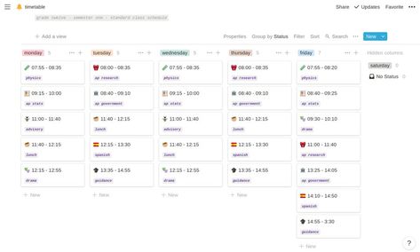 College Class Schedule Template, Schedule College, Class Schedule College, Notion Template For Work, Class Schedule Template, Rainbow Raindrops, College Schedule, Student Dashboard, Content Calendar Template