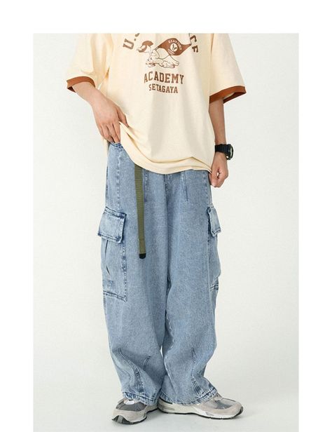 Hip Hop Style Wide Leg Jeans With Pockets, Hip Hop Wide Leg Jeans, Hip Hop Wide Leg Jeans With Pockets, Hip Hop Jeans With Pockets For Summer, Baggy Full-length Casual Cargo Jeans, Casual Baggy Full-length Cargo Jeans, Summer Hip Hop Jeans With Pockets, Hip Hop Straight Leg Cargo Jeans For Summer, Baggy Denim Blue Hip Hop Pants