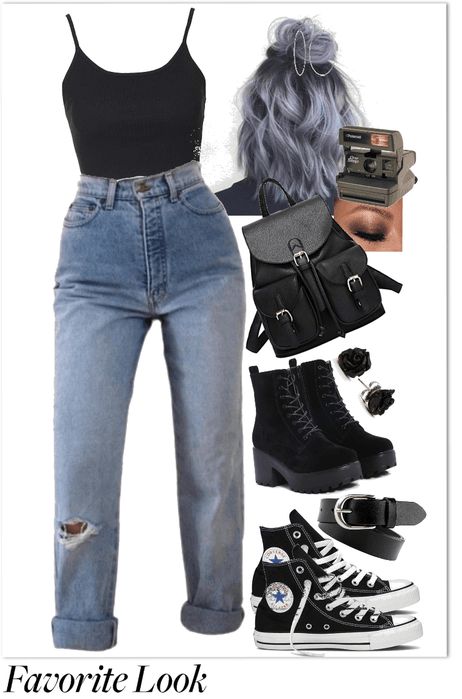 Grunge Meets Basic Basic Grunge, 90’s Outfits, Outfit Grunge, For School, Tokyo Street Fashion, Grunge Outfit, Rose Stud Earrings, Black Cropped Tank, Women Fashion Edgy