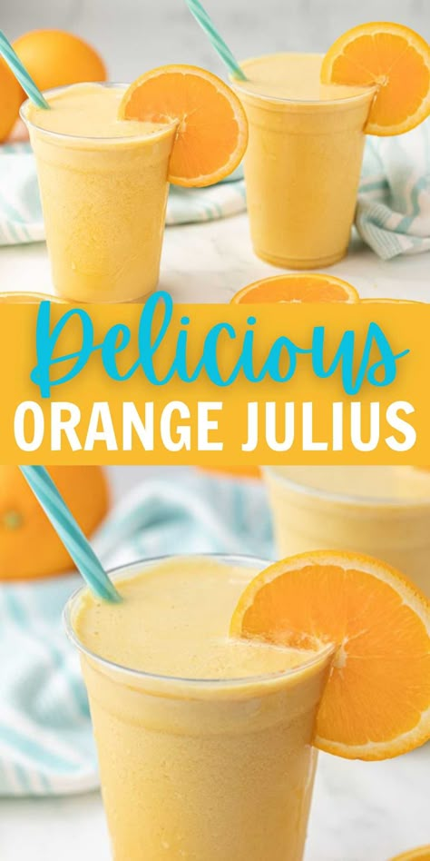 Oj Smoothie Recipes, Diy Orange Julius, What To Make With Orange Juice, Orange Julius Recipes, Peach Julius Recipe, How To Make Orange Julius, Protein Orange Julius Recipe, Dairy Free Orange Julius, Strawberry Julius Recipe Original