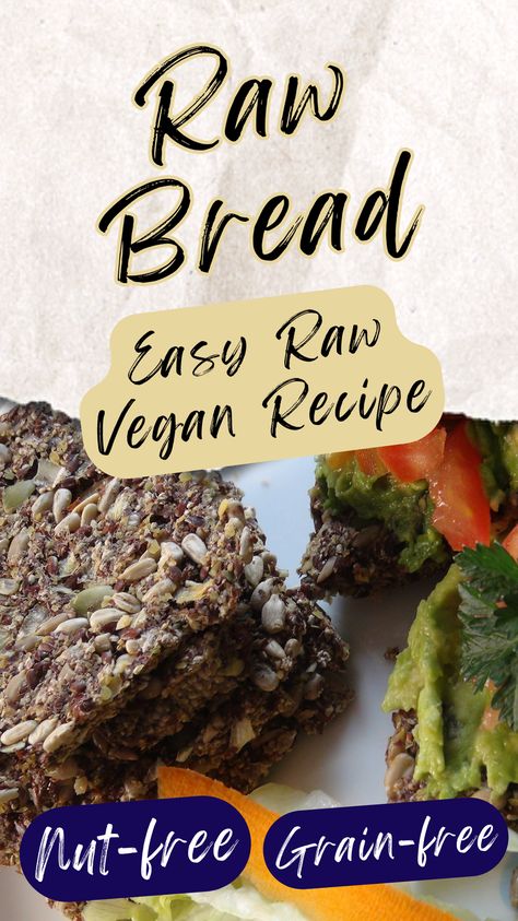 This raw bread is grain-free, nut-free, yeast-free, gluten-free and paleo-friendly. It’s also a great bread replacement for the raw vegan diet. This recipe makes enough for approximately 8 sandwiches. Raw Vegan Bread, Raw Bread, Raw Vegan Recipes Easy, Bread Replacement, Bread Yeast, Vegan Bread Recipe, Raw Vegan Diet, Bread Substitute, Eating Vegan