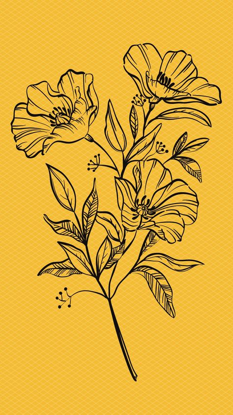 Floral Outline Drawing, Flower Doodle, Forest Wall Mural, Original Iphone Wallpaper, Line Art Design, Truck Art, Floral Artwork, Flower Prints Art, Flower Doodles