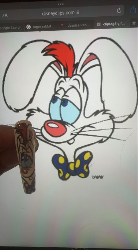 Having fun recreating 80s and 90s cartoons Roger Rabbit Drawing, 80s And 90s Cartoons, Rabbit Nails, Rabbit Nail Art, Who Framed Roger Rabbit, Hand Painted Nail Art, Cartoons 80s 90s, Brown Rabbit, Rabbit Drawing