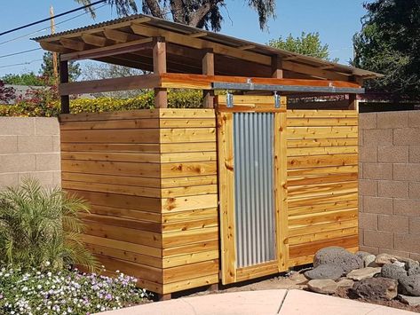 Pool Shed/Love Shack/Stabbin' Cabin/Chonie-Cronies Command Center - Album on Imgur Hide Pool Pump, Shed Flooring Ideas, Pool Equipment Shed, Pool Pump Cover Ideas, Pool Pump Shed, Pool Equipment Enclosure Ideas, Outdoor Shower And Toilet, Pool Pump House, Outdoor Pool Area Ideas