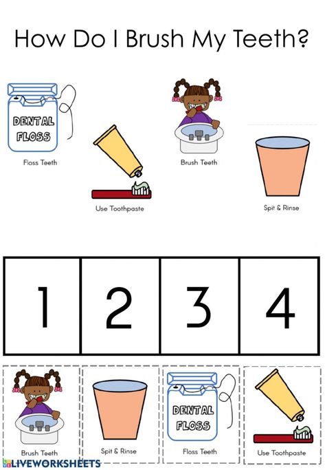 Teeth Worksheet, Kindergarten Pictures, Worksheet Kindergarten, Tooth Brushing, Brush Teeth, Brush My Teeth, School Subjects, Kindergarten Worksheets, Online Workouts