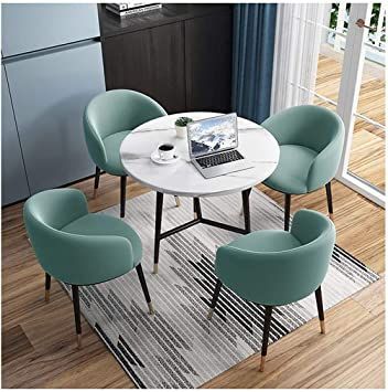 WANGYY Dining Table Set for Kitchen or Hotel Lobby, Modern Design Leisure Table 80cm Marble Round Table 4 Flannel Lounge Chairs Retro Style Coffee Shop Dessert Shop (Color : Green) Office Table And Chairs, Hotel Corridor, Balcony Table And Chairs, Dining Table And Chair, New Classic Furniture, Reception Room, Table And Chair Set, Office Reception, Dessert Shop