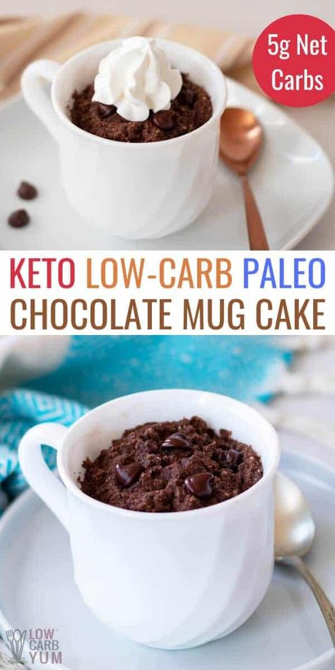 Chocolate Mug Cake Microwave Recipe, Mug Cake Microwave Recipe, Paleo Cake Recipes, Easy Chocolate Mug Cake, Paleo Mug Cake, Cake Microwave, Low Carb Chocolate Cake, Protein Mug Cake, Keto Chocolate Mug Cake