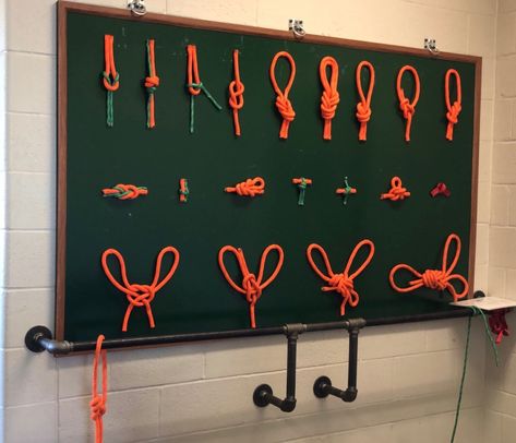 Fire department knot board Firefighter Props Training, Fire Training Ideas, Firefighter Training Props, Firefighter Training Drills, Fire Dept Decor, Fire Department Decor, Knot Board, Fire Truck Room, Fire Safety Training