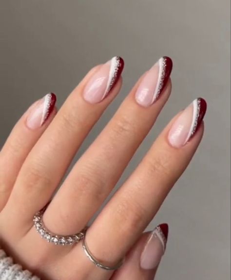 Candy Cane French Tip Nails, French Nails With A Twist, Red French Nails, Candy Cane Nails, Red French, Tip Nails, French Tip Nails, French Nails, Nail Tips