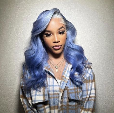 Lavender Blue Hair, Periwinkle Hair, 13x4 Lace Front Wig, Lace Fronts, Colourful Hair, Hair For Women, Colored Curly Hair, Barbie Hair, Hair Techniques