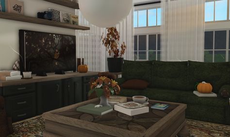 Bloxburg Styles, Bloxburg Autumn, Bloxburg Farmhouse, Bloxburg Designs, Fall Living Room Ideas, Bloxburg Interior, Bloxburg Hacks, Blox Burg, Bloxburg Room Ideas